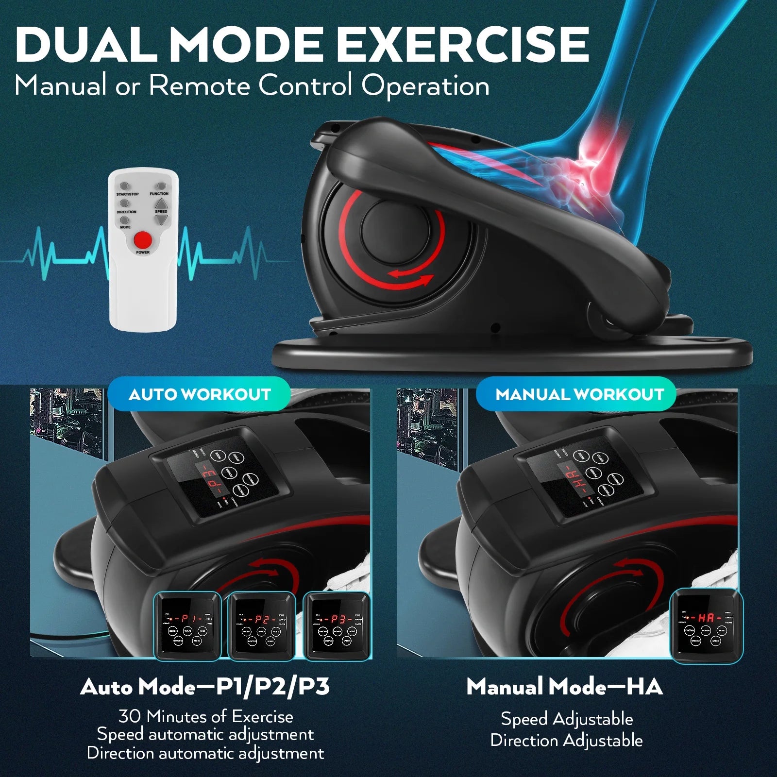 under Desk Elliptical Machine Electric Seated Pedal Exerciser, Quiet & Compact Mini Elliptical Trainer with LCD Display Monitor and Remote Control, Home Office Leg Exerciser for Seniors,Adult