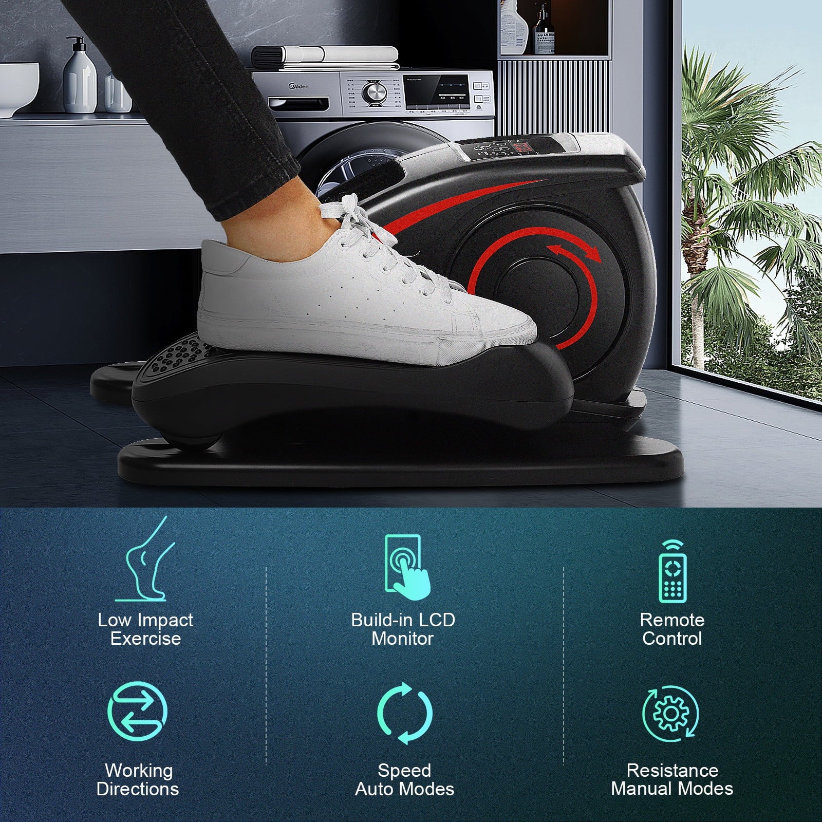 under Desk Elliptical Machine Electric Seated Pedal Exerciser, Quiet & Compact Mini Elliptical Trainer with LCD Display Monitor and Remote Control, Home Office Leg Exerciser for Seniors,Adult